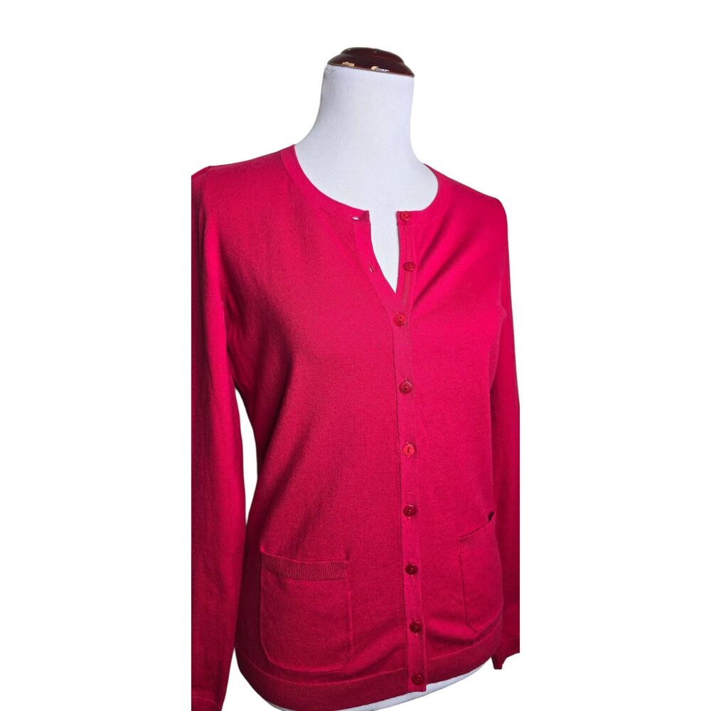 Talbots Raspberry Red Pima Cotton Blend Button Front Cardigan Sweater Small - Picture 12 of 13